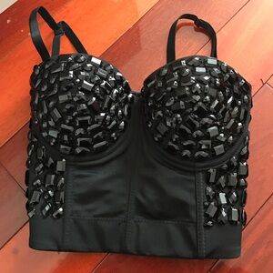 Black Embellished Crop Top